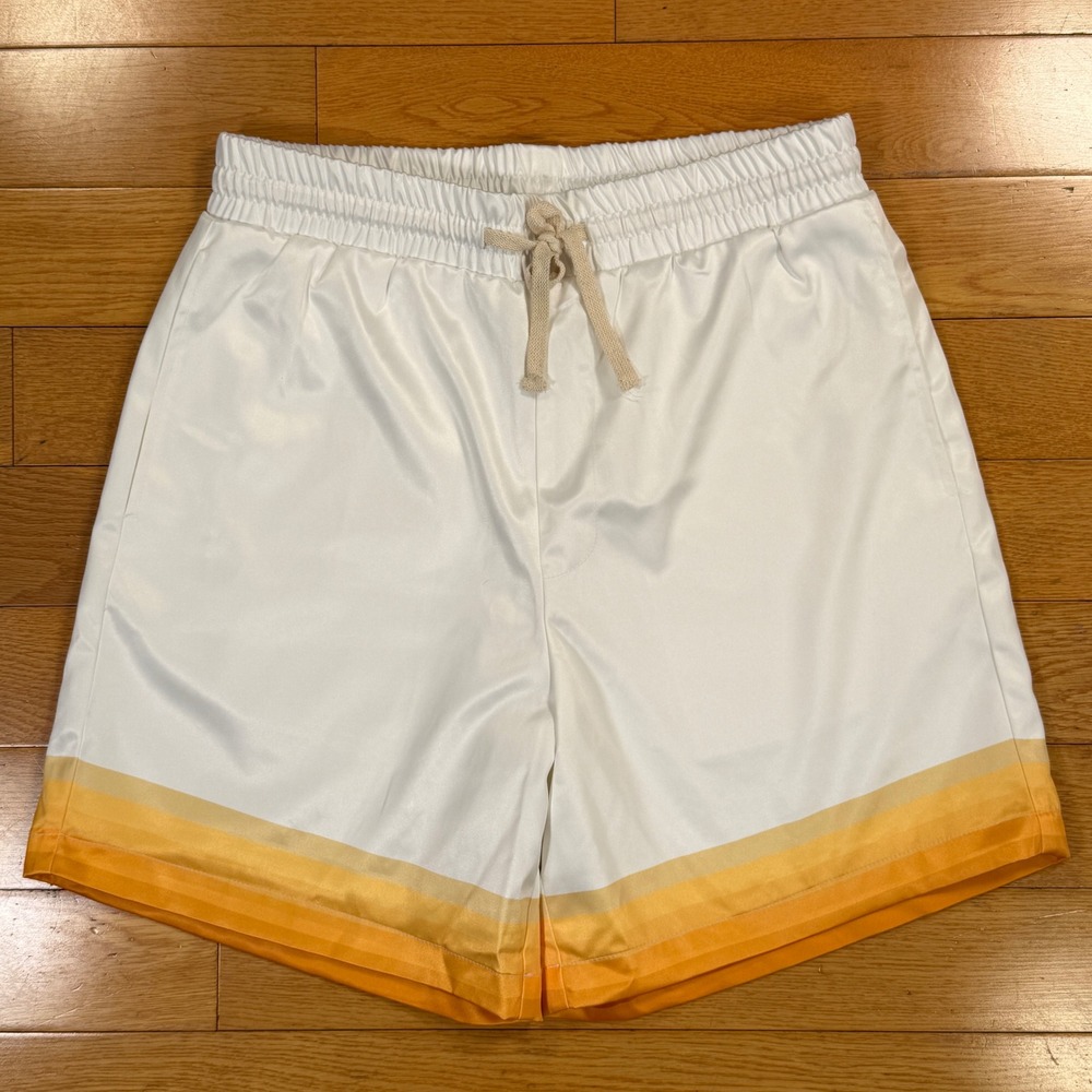 Nova‎ Men Dale Printed Stripes Shorts Yellow Orange Gradient Stripe Hem